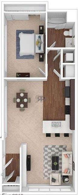 Floor plan for 1 bed, 1 bath, 860 sqft